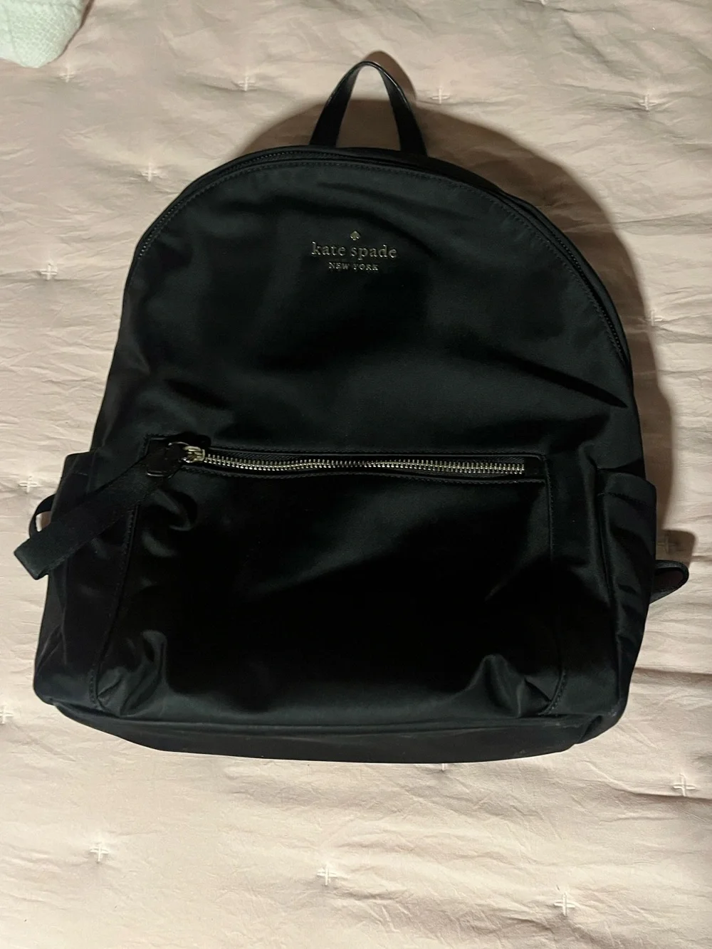 kate spade black nylon backpack with gold logo